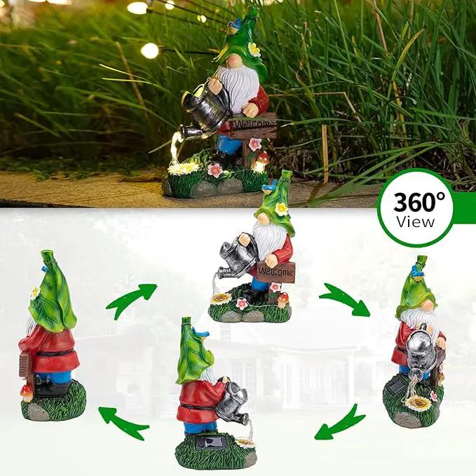 mopha Garden Gnomes Statues Outdoor Decor with Watering Can Solar Lights Resin Figurines Outside Decoration for Patio Yard Lawn Porch Ornaments Clearance Gardening Gift by GreenHaven Gardens