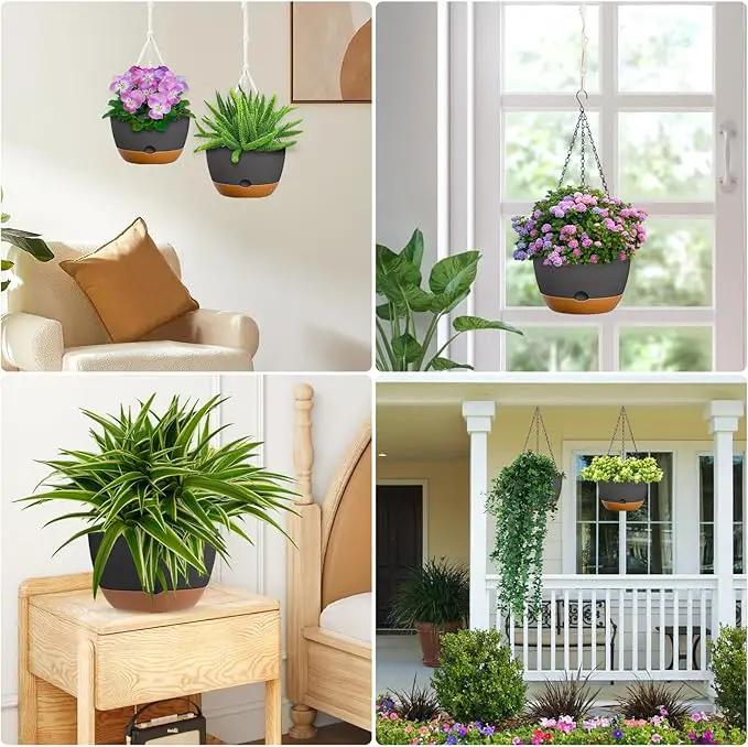 10 Inch Hanging Planters for Indoor & Outdoor Plants (2 Pack) - Self-Watering & Drainage Flower Pots with 2 Kinds of Plant Hangers for Home Decor & Garden (Deep Gray, 10 in) by GreenHaven Gardens