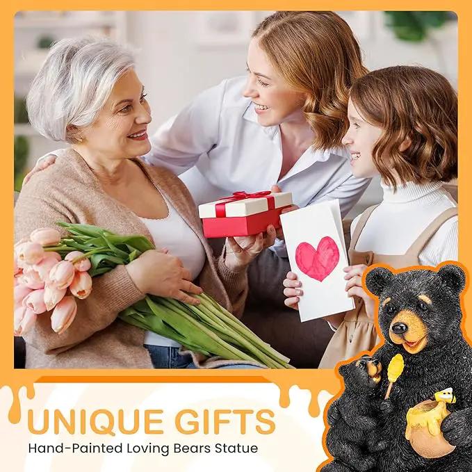 GIGALUMI Solar Garden Statues Loving Bear Figurine Lights for Outside, Yard Decorations Outdoor, Garden Decor Unique Birthday Housewarming Gifts for Mom, Women, Black by GreenHaven Gardens