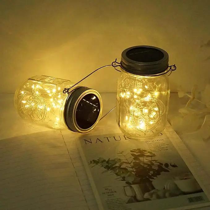 Solar Mason Jar Lid Lights, 10 Pack 30 LED Waterproof Firefly Fairy Lights with Hangers(No Jars), Outdoor Starry String Lights for Patio Yard Garden Wedding Lantern Decor (Warm White) by GreenHaven Gardens