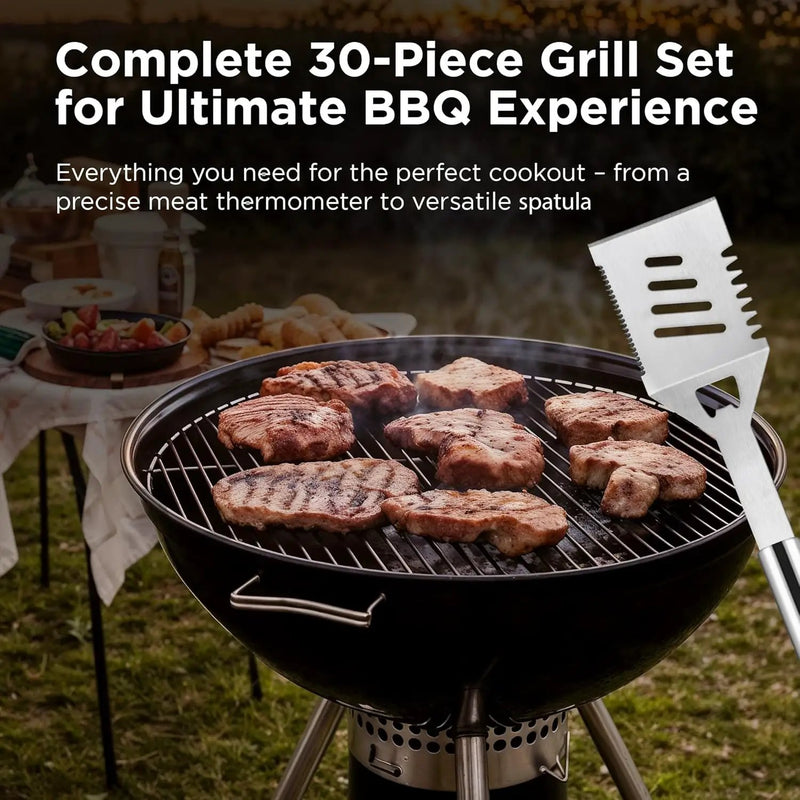 Kaluns Grilling Accessories, Dad Gifts for Christmas Grilling Gifts, Heavy Duty Stainless Steel Grill Set BBQ Grill Accessories for Outdoor Grill with Meat Thermometer, Case and Apron by GreenHaven Gardens