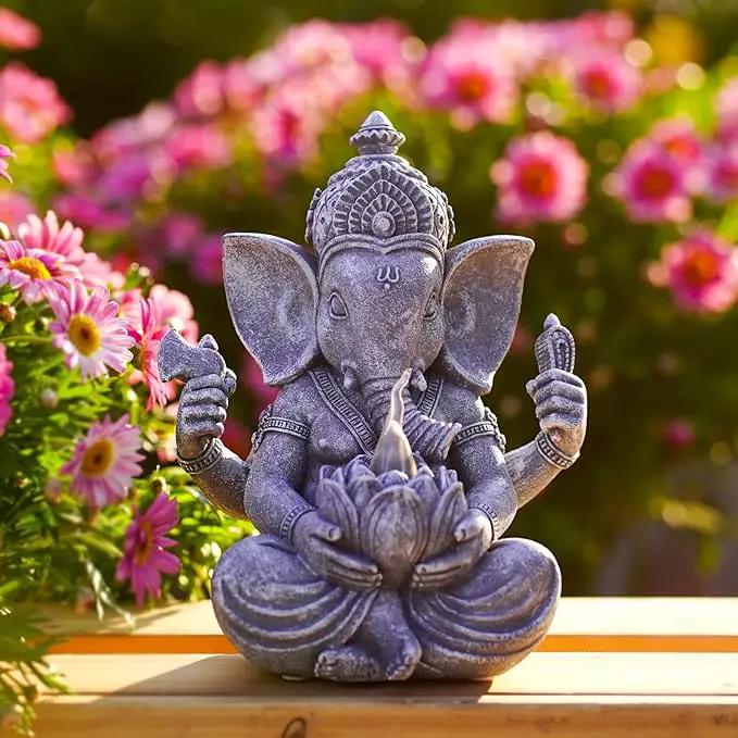 Solar Ganesha Elephant Garden Statues: Outdoor Sculptures with Lotus Lights Decor for Patio Lawn Yard Art - Gifts for Mom Grandma by GreenHaven Gardens