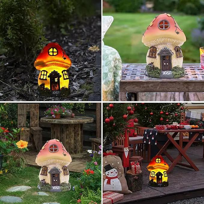 Attivolife Mushroom Fairy House Solar Light, Outdoor Home Garden Resin Statue Flickering LED Lamp, Lawn Porch Patio Yard Backyard Plant Decoration, Unique Gift for Women Mom Housewarming Birthday by GreenHaven Gardens