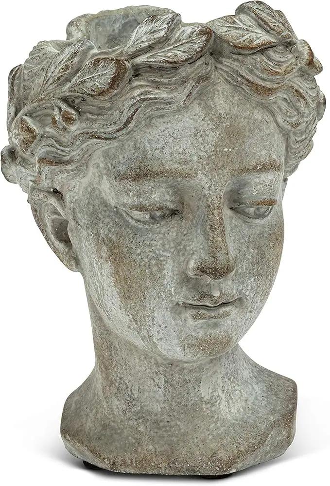 Abbott Collection Goddess Head Planter - Extra Small Cement Indoor and Outdoor Planter Pot - Grecian Woman Statue Head Planter for Flowers and Succulents (Grey, 2.75" Opening) by GreenHaven Gardens