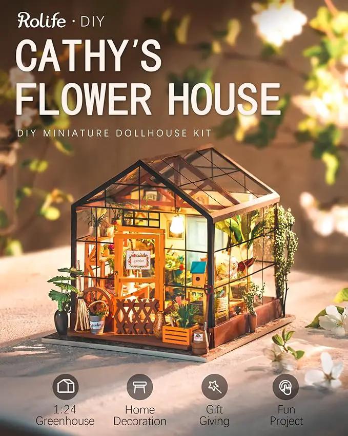 Rolife DIY Miniature Dollhouse Kit,Green House with Furniture and LED,Wooden Dollhouse Kit,Best Birthday and Valentine's Day Gift for Women and Girls by GreenHaven Gardens