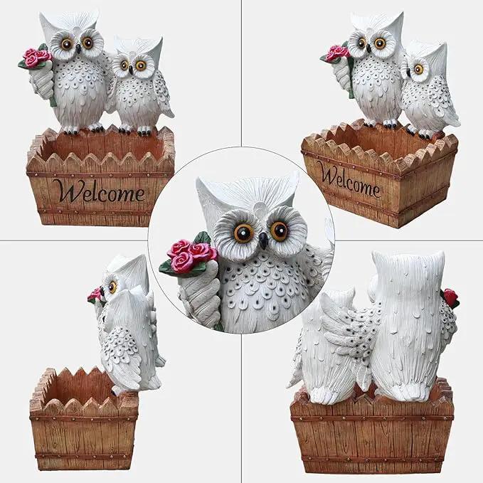 Garden Owl Statue Planter Outdoor - Large Owl Welcome Statue Tall Decor Fake Owls to Scare Birds Outdoor Sculptures for Patio Porch 25.2inch, White by GreenHaven Gardens