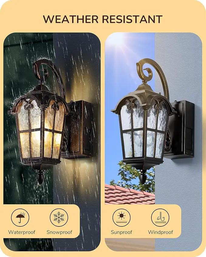 EDISHINE Dusk to Dawn Outdoor Wall Lights, Porch Light Fixture with GFCI Outlet, Exterior Wall Lantern with E26 Socket, Waterproof Outside Wall Sconce Wall Mount Lamp for Front Door, Patio, Garage by GreenHaven Gardens