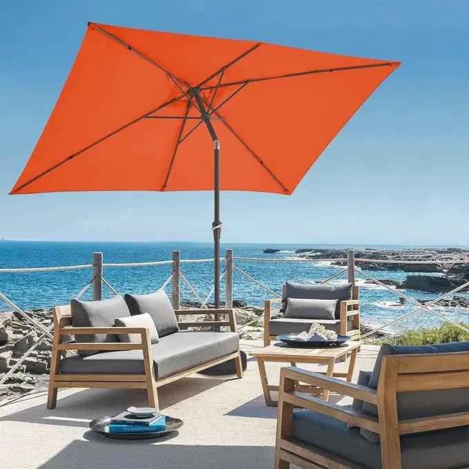 JEAREY 6.5x10 ft Rectangular Patio Umbrellas Outdoor Market Umbrella with Push Button Tilt and Crank, Rectangle Table Umbrella 6 Sturdy Ribs UV Protection for Pool Garden Backyard Deck, Orange by GreenHaven Gardens