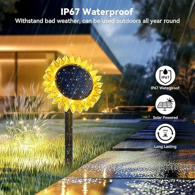 Outdoor Solar Lights, 2 Pack Led Solar Sunflower Lights, Stake/Wall 2-in-1 Waterproof Solar Garden Lights for Yard, Landscape, Fence, Patio, Driveway, Pathway, Backyard Decoration (Warm White) by GreenHaven Gardens
