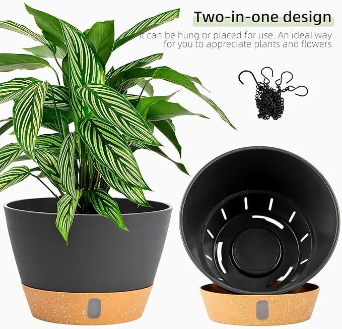 QCQHDU 2 Pack Hanging Planters for Indoor Outdoor Plants, 10 Inch Hanging Baskets Flower Pots with Reservoir Tray & Visible Water-Level by GreenHaven Gardens