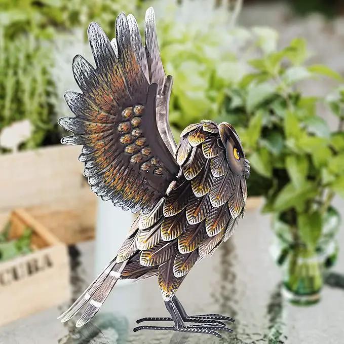 Natelf Garden Owl Sculptures & Statues, Standing Metal Bird Yard Art Sculpture for Patio Backyard Pond Outdoor Decorations by GreenHaven Gardens