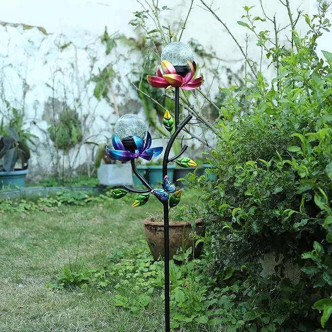 VCUTEKA Solar Garden Light Solar Flowers Light with LED Crackle Glass Globe Solar Lights Outdoor Metal Garden Stake Wind Spinner for Garden Decoration, Patio Decor, Yard Decor and Gift for Mother by GreenHaven Gardens
