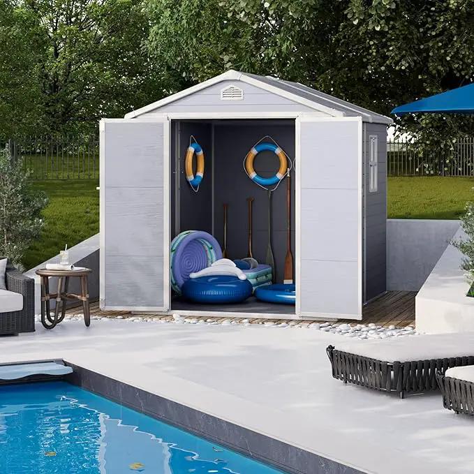 Storage Shed Plastic Outdoor Storage Shed Waterproof Container House with Lockable Door and Transparent Window for Garden, Lawn, Backyard, Patio (6x8FT) by GreenHaven Gardens