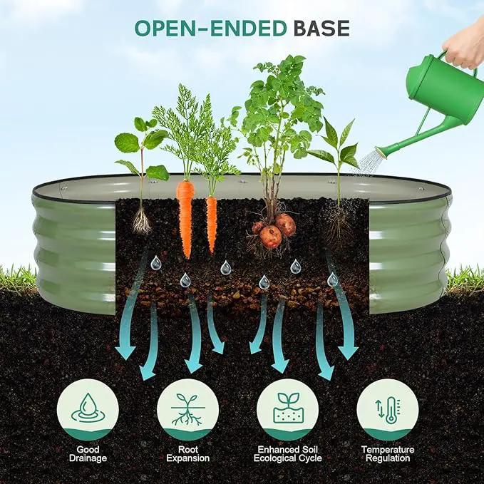 Galvanized Raised Garden Bed Outdoor - 4×2×1ft Planter Raised Beds for Gardening | Oval Metal Garden Planter Box with Safety Edging and Gloves for Vegetables Fruits and Flowers OliveGreen by GreenHaven Gardens