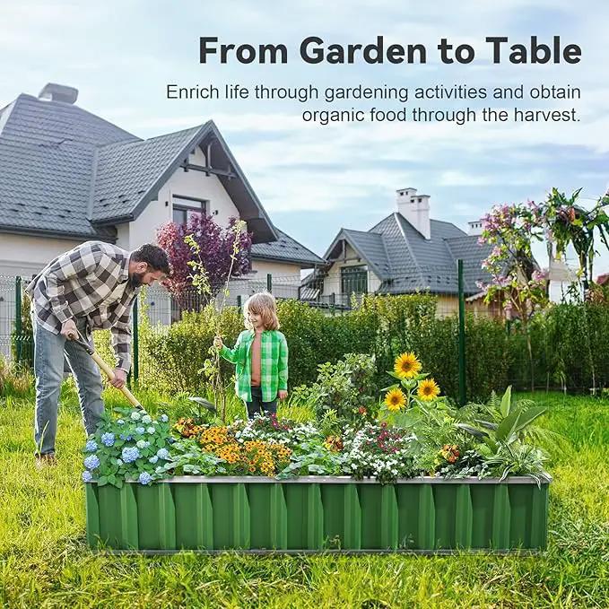 KING BIRD Raised Garden Bed 101" x 36" x 12" 4 Installation Methods for DIY Galvanized Steel Metal Planter Kit Box with 2 Pairs of Gloves (Green) by GreenHaven Gardens