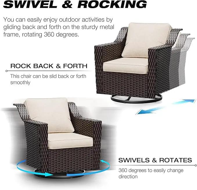 Joyside Wicker Patio Furniture Sets, 9 Pieces Upgraded Large Size Outdoor Furniture with Swivel Rocking Patio Chairs, Patio Dining Chair, 3-Seat Sofa, Outdoor Ottoman, Coffee Table, Thick Cushions by GreenHaven Gardens