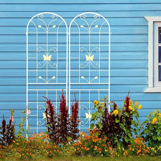 2 Pack Metal Garden Trellis 86.7" Black Fence Rustproof Garden Trellis for Climbing Plants Support Roses Flower Outdoor Lawn, Cream White by GreenHaven Gardens