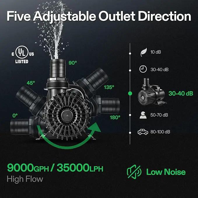 VIVOSUN 9000 GPH Submersible Water Pump 620W Pond Pump Ultra Quiet Aquarium Pump with 26.5FT. Lift Height for Pond Waterfall, Fish Tank, Statuary, or Hydroponics by GreenHaven Gardens