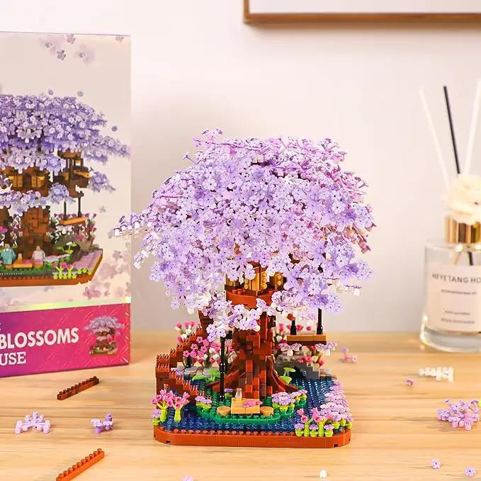 Cherry Blossom Bonsai Tree Mini Micro Building Set, Japanese Sakura Tree House Model Sets for Adults, Flowers House Mini Bricks Building Kit, Creative Gift Toys for Kids 12-14 (2200PCS) by GreenHaven Gardens