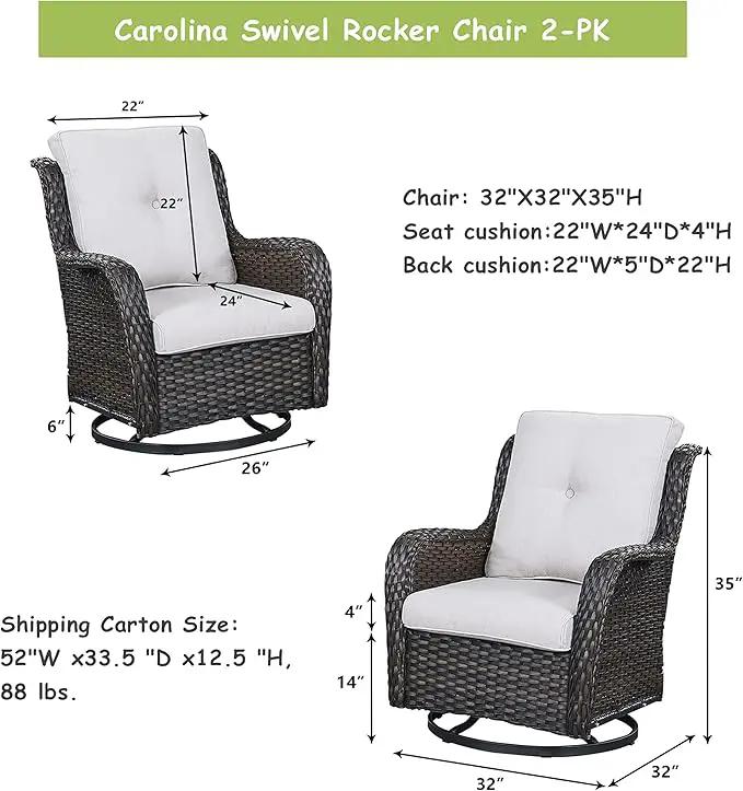 Outdoor Patio Swivel Rocker Chairs - Wicker Rattan Patio Swivel Rocking Chairs Set of 2 with High Back,Deep Seating and Comfort Cushions for Deck Porch Garden,Brown/Beige by GreenHaven Gardens