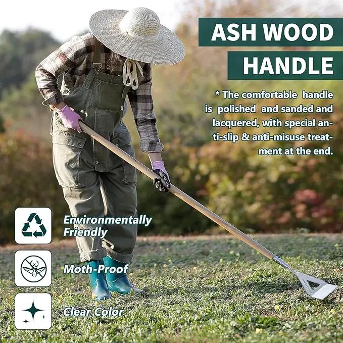 Berry&Bird Dutch Hoe for Weeding，63'' Stainless Steel Garden Weed Hoe with Long Wooden Handle,Heavy Duty Scuffle Hoe Manual Weeder Tool for Gardening Moss Removal Cutting Grass Soil Loosening & Edging by GreenHaven Gardens