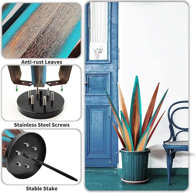 Large Tequila Rustic Sculpture, Agave Plants for Outdoor Patio, Home Decor Hand Painted Metal Garden Statue, Lawn Ornaments Yard Stakes (Blue - L) by GreenHaven Gardens