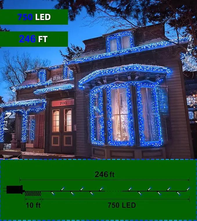 750 LED Outdoor Christmas Lights Decorations, 246ft Green Wire LED Christmas String Lights with Timer Memory, Twinkle Lighs for Indoor Outdoor Xmas Party Christmas Tree Wedding Garden Patio Blue by GreenHaven Gardens
