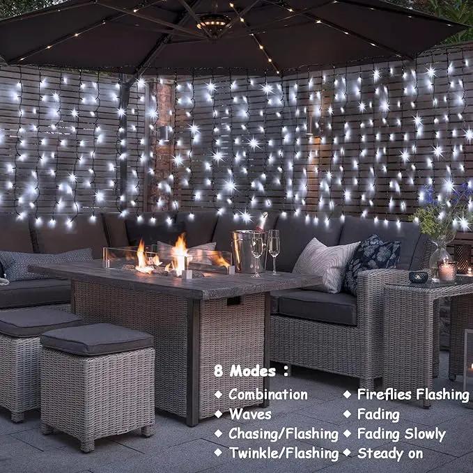 echosari Solar Powered Curtain Lights 33ftx 3ft 500 LED Outdoor Curtain Lights Waterproof with Timer 8 Modes for Christmas Garden Patio Fence Wedding Wall Window Gazebo Decor - Cool White by GreenHaven Gardens