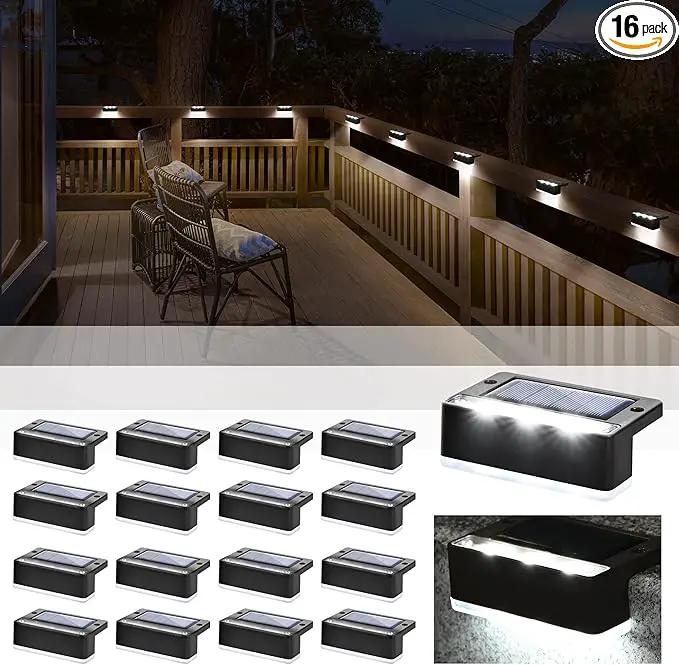 SOLPEX Solar Fence Lights, 6 LEDs Solar Lights Outdoor Waterproof Solar Powered for Deck, Stair, Front Porch, Balcony, Walkway, Garden, Yard, Patio, Pool Decor, IP65 Waterproof (16 Pack, Cold White) by GreenHaven Gardens