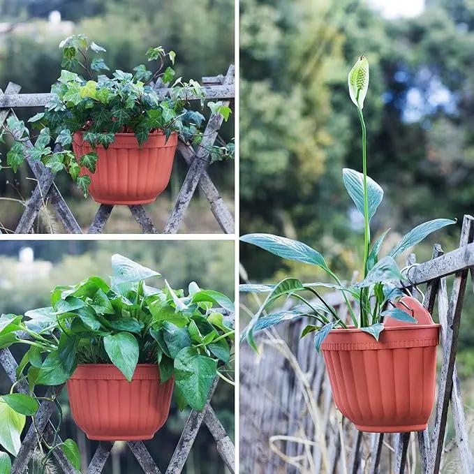4 Pack Brick Red Wall Hanging Planter Pot Vertical Garden Living Wall Mount Window Hang Indoor Outdoor Plant Flower Basket for Kitchen Herbs Balcony Railing Shelf Fence Bedroom Trellis Decor Modern by GreenHaven Gardens