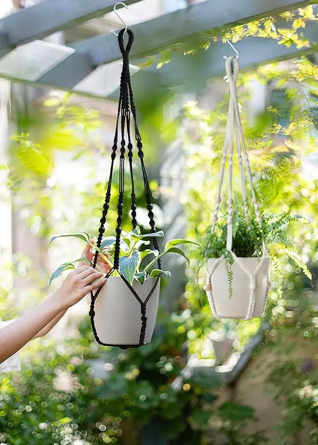 Macrame Plant Hanger Indoor Hanging with Wood Beads Macrame Planters No Tassel for Indoor Outdoor Boho Home Decor 35 Inch (Black,1pc) by GreenHaven Gardens