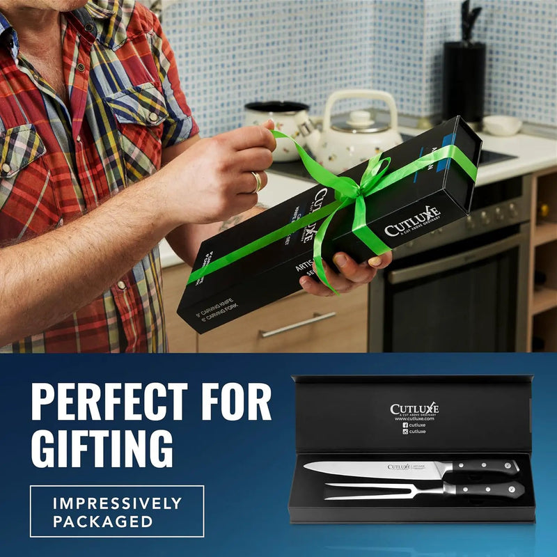 Cutluxe Turkey Carving Knife Set Carving Fork & Knife for Meat, BBQ, Brisket Razor Sharp Premium German Steel Full Tang, Ergonomic Handle Artisan Series by GreenHaven Gardens