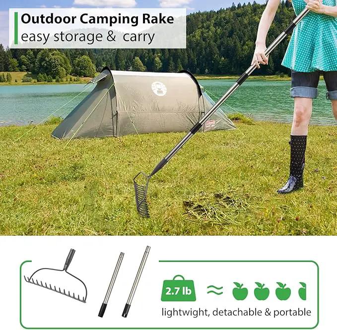 Rake for Leaves, Garden Bow Rake Heavy Duty, 48 in Leaf Rakes for Lawns, Yard Gardening Tools with Back-Saving Handle, 14 Metal Tines Head for Loosen Soil, Clear Gravel Grass Rock, Level Mulch by GreenHaven Gardens