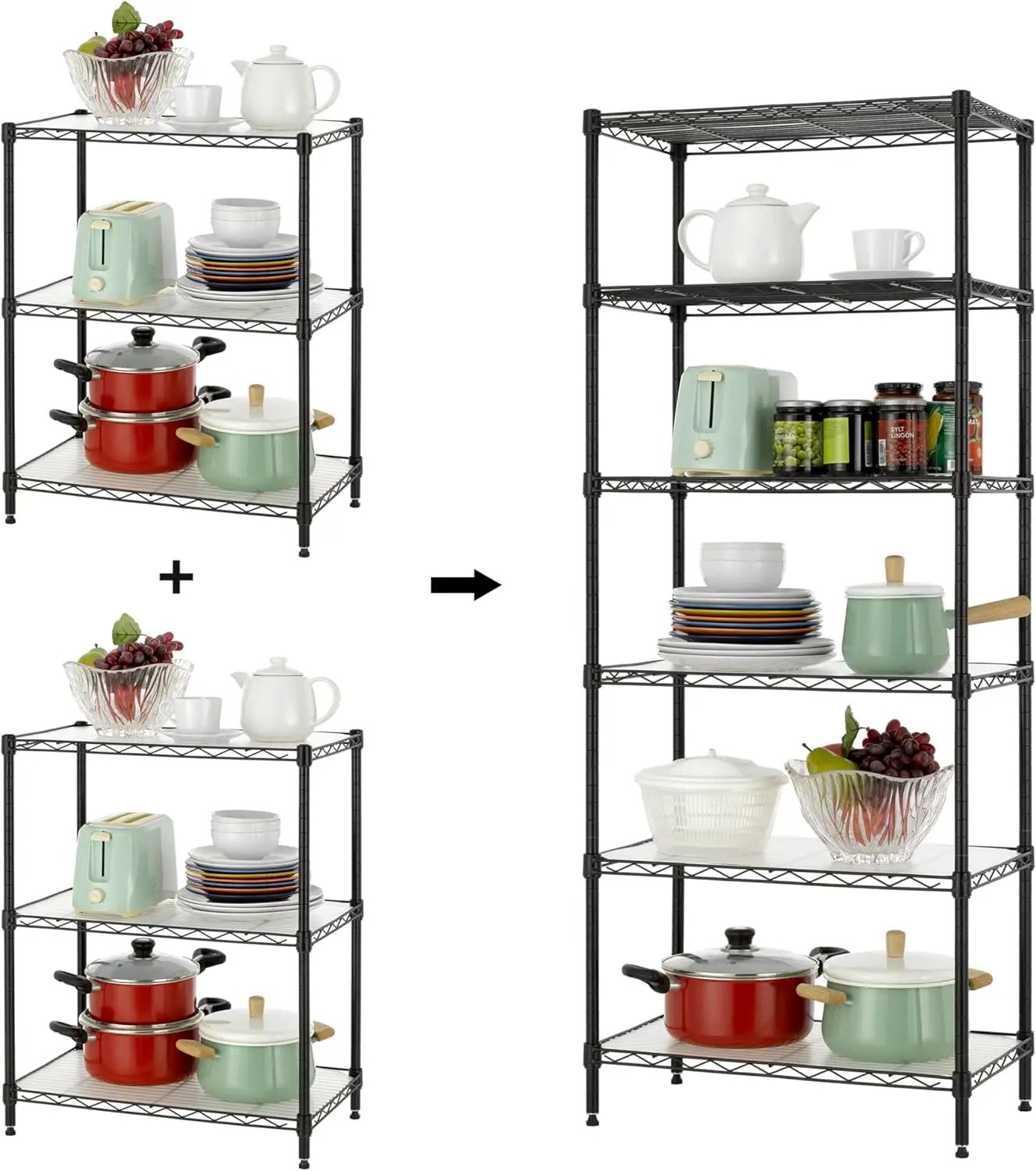 Finnhomy 6-Tier Wire Shelving Unit - Adjustable Steel Wire Rack with 6 Shelves, PE Mat and Stable Leveling Feet, NSF Certified, Black by GreenHaven Gardens