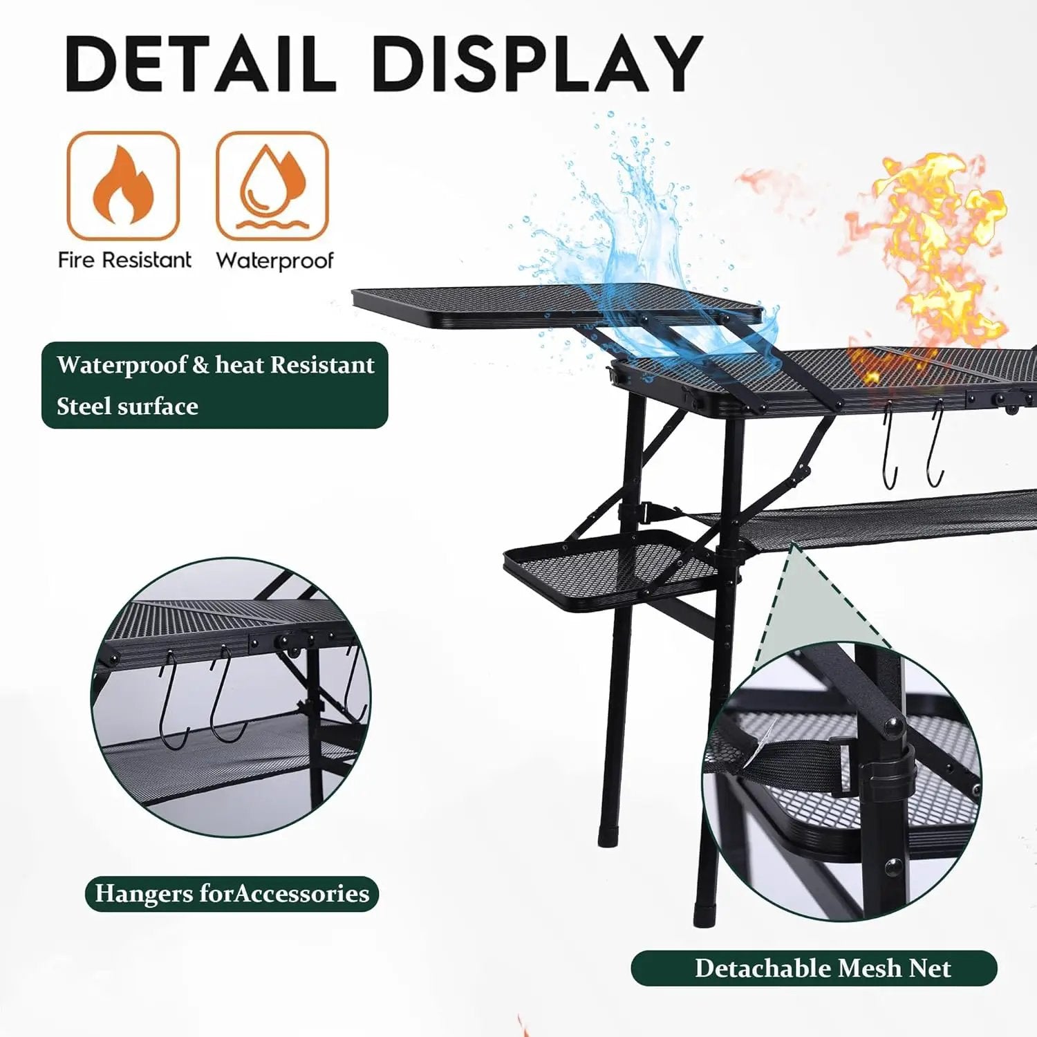 Nice C Camping Table, Compact Folding Table, Grill Table, Outdoor Tables, Camping Tables That Fold Up Lightweight, with 4 Side Tables & Mesh Net for BBQ, Camping by GreenHaven Gardens