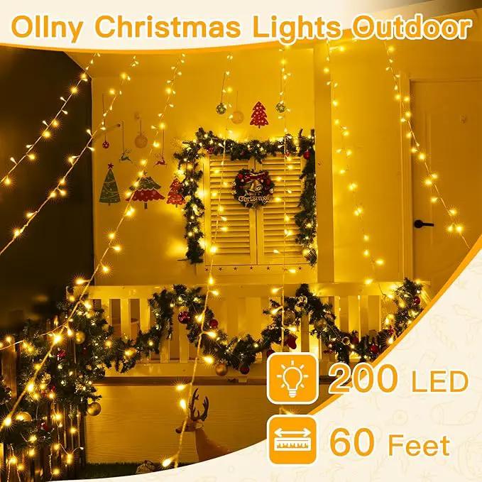 Ollny String Lights Indoor 200LED 60FT, Warm White Connectable Plug in LED Outdoor Light, 8 Modes Waterproof Timer Christmas Lights for Outside Bedroom House Party Wedding Camping by GreenHaven Gardens
