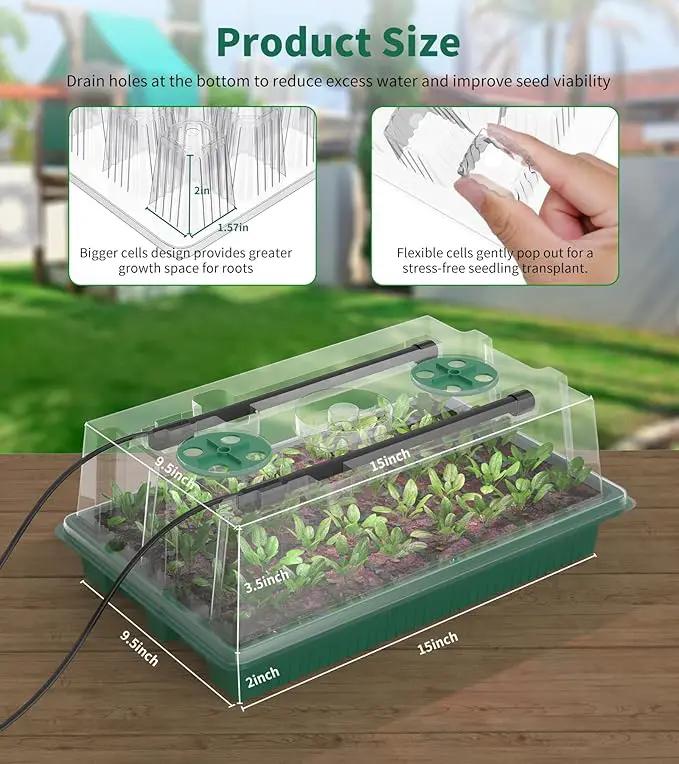 Seed Starter Tray, 80-Cells Seedling Starter Trays with Grow Light and Humidity Dome, Reusable Seed Germination Kit for Indoor Gardening Seed Starting (2 Pack, Green Base) by GreenHaven Gardens