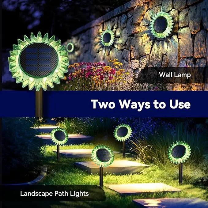 Hogni Solar Pathway Lights - 2 Pack LED Sunflower Garden Light, Waterproof Outdoor Decor for Wall, Lawn, Yard, Walkway, Patio, Landscape by GreenHaven Gardens