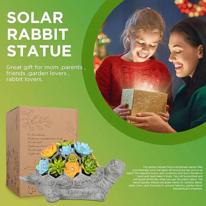 SIX FOXES Solar Garden Outdoor Statues Turtle with Succulent LED Lights - Large Size XXL(10.2×4.3×5.9 inches), Gifts for Mothers Day Mom Gifts for Women Grandma Wife by GreenHaven Gardens
