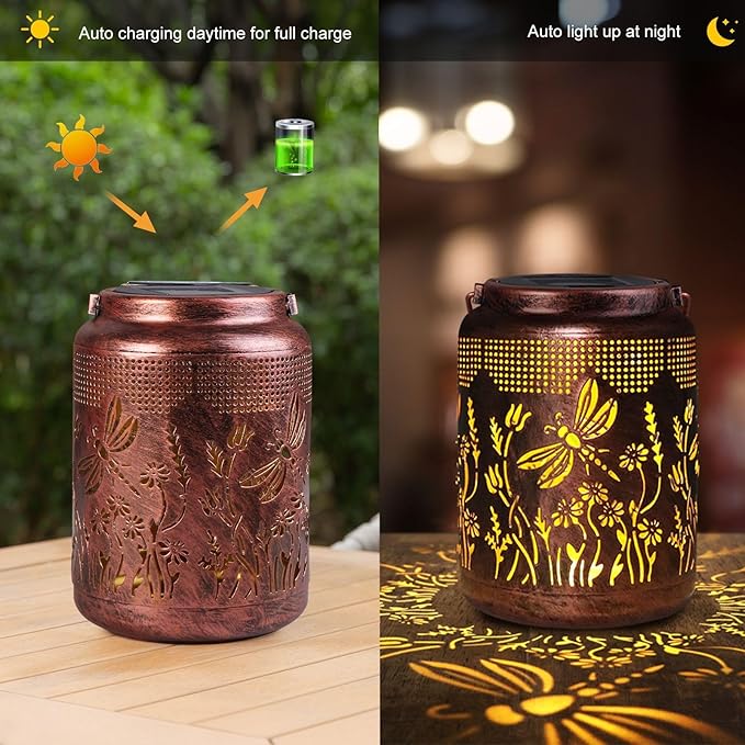 pearlstar Solar Lanterns Outdoor Waterproof Hanging Solar Lights Metal Dragonfly Gifts for Women Mom Grandma Decor for Garden Yard Patio Balcony Path by GreenHaven Gardens