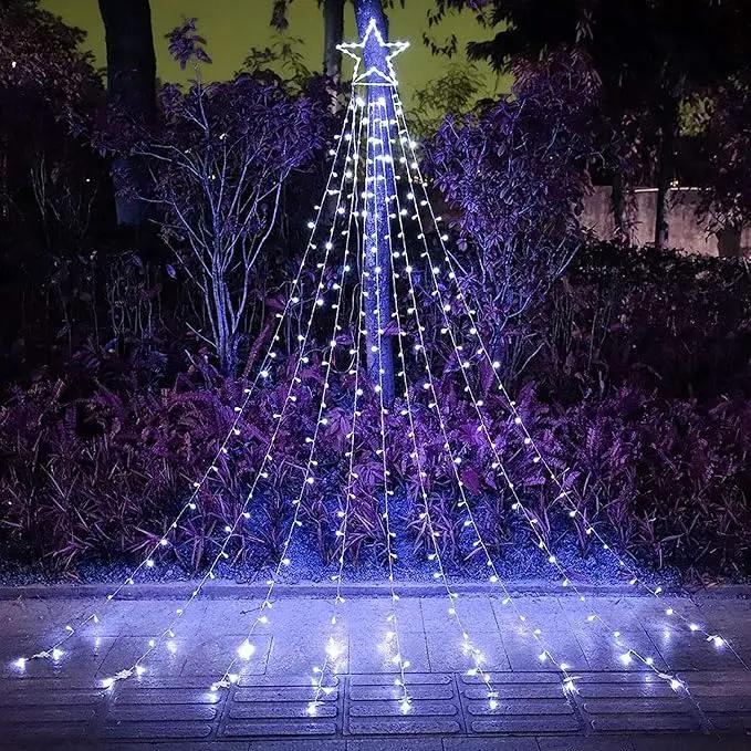Christmas Decoration Lights, Outdoor Christmas String Lights 320 LED 11.5 Ft Waterfall Tree Lights with Big Star Topper 8 Light Modes for Christmas New Year Holiday Garden Yard Indoor Outdoor Decor by GreenHaven Gardens