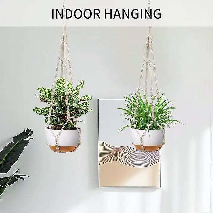 35 Inch Macrame Plant Hanger - Fits 4-13 Inch Pots, Supports Up to 22lbs, Sturdy Hanging Planter Holder for Indoor Outdoor, Boho Home Decor, 2 Pack, Ivory (POTS NOT Included) by GreenHaven Gardens
