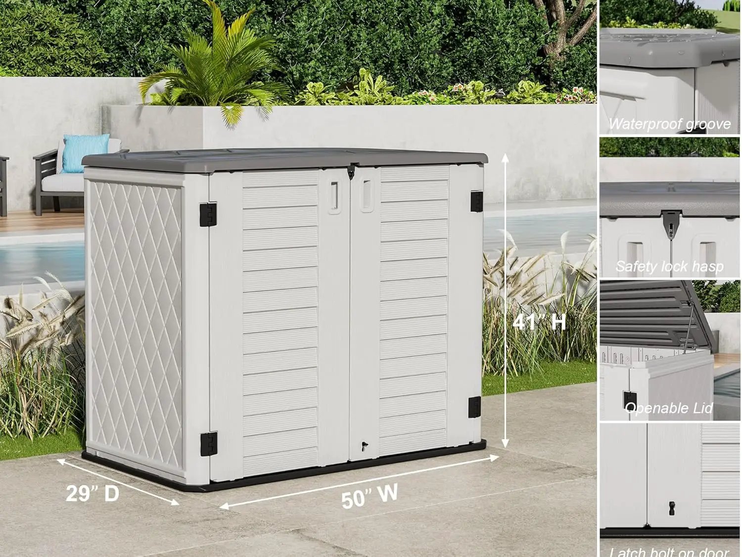 ZZM 4x2.5 FT Outdoor Storage Shed, Resin Waterproof Storage Cabinet for Garden Tools with Lockable Lid,Latch (White) by GreenHaven Gardens