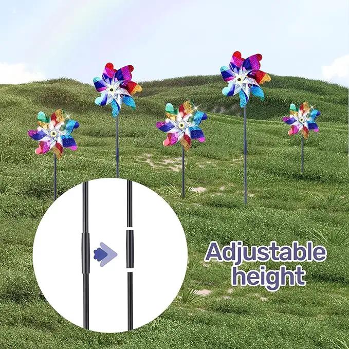 BATTIFE 10 Pack Sparkly Rainbow Pinwheels, Reflective Wind Spinner for Yard and Garden with Stakes, Decor Windmill to Scare Birds Away for Lawn and Patio by GreenHaven Gardens