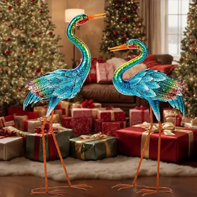 Natelf Crane Statues for Garden Decor, Blue Heron Sculptures, Metal Large Birds Lawn Sculptures & Statue for Patio Pond, Yard Decorations, Set of 2 by GreenHaven Gardens