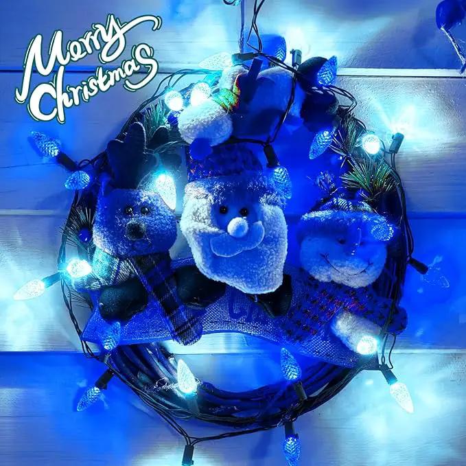 Brightown C6 LED Christmas String Lights - 2 Pack Each 20ft 60LED Battery Operated Strawberry String Lights with Timer and 8 Light Modes for Christmas Trees Wreaths, Indoor Xmas Decor, Blue and White by GreenHaven Gardens