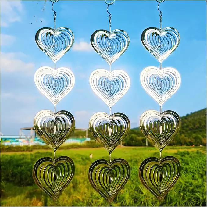 DJUAN Heart Bird Scare Discs Set-Highly Reflective Double-Sided Bird Reflectors,Extra Sparkly Metal Wind Spinner Outdoor Garden Decor, Bird Devices Deterrent to Scare Birds Away from Yard Patio Farm by GreenHaven Gardens