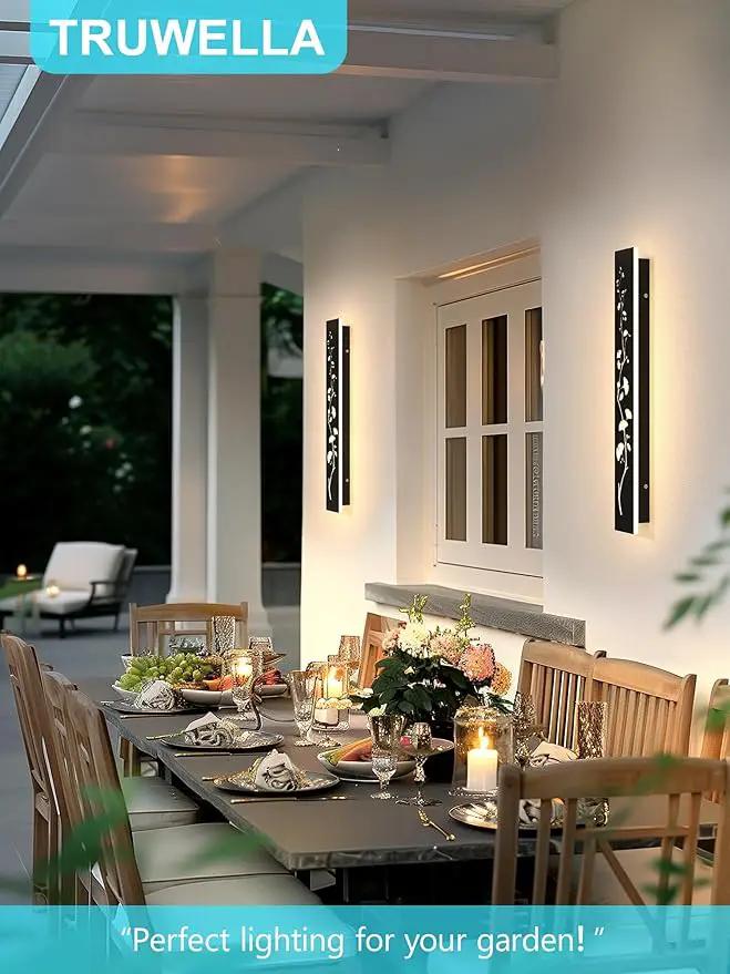 Modern Outdoor Wall Lights 31.5inch LED Long Wall Sconce 3000K Ginkgo Hollow Design Wall Mount Porch Lights 25W Exterior Lighting Fixtures for Patio Balcony Terrace Garden by GreenHaven Gardens
