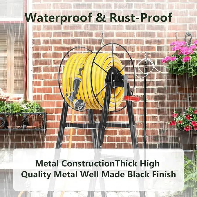 Freestanding Garden Hose Reel Holds 150 Ft Hose, Metal Garden Hose Holder for Outdoor, Garden Stand Rack for Water Pipe Organizer Storage, Black by GreenHaven Gardens