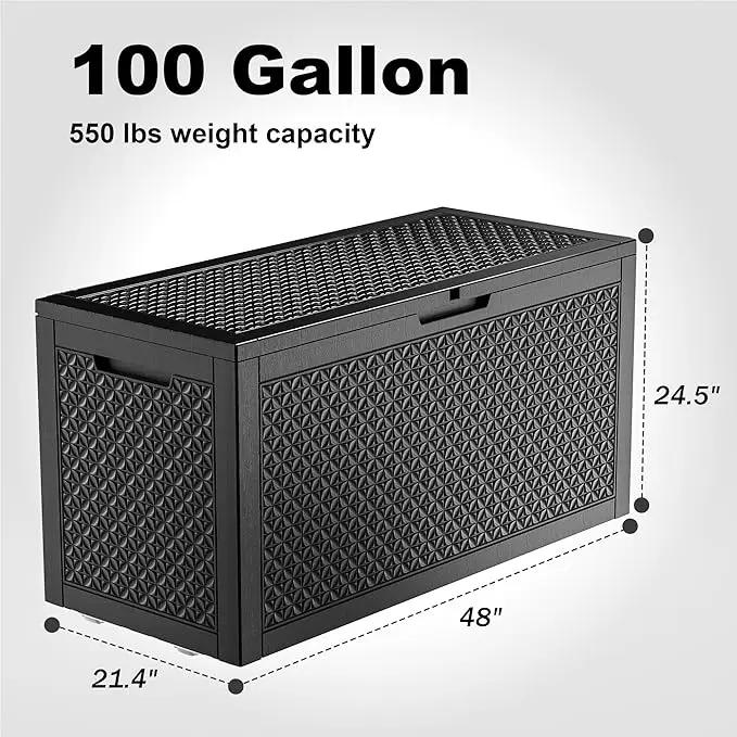 100 Gallon Resin Deck Box, Lockable Outdoor Storage Box for Patio Cushions Storage Furniture,Garden Tools, Pool Supplies, Weatherproof and UV Resistant（Black L） by GreenHaven Gardens